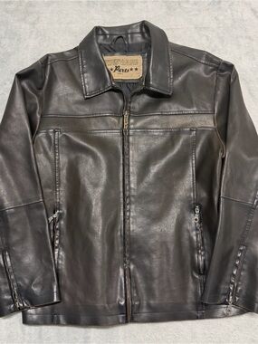 Surplus Apparel Parts Leather Military Collared Full Zip Jacket Brown Mens Large